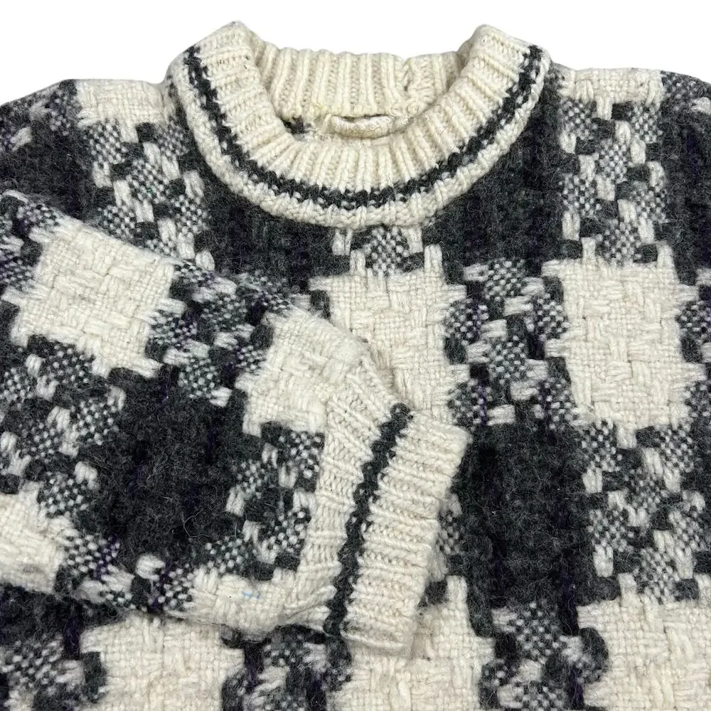 Vintage 80s Handmade 100% Wool Sweater Men’s Medium Geometric Chunky Knit